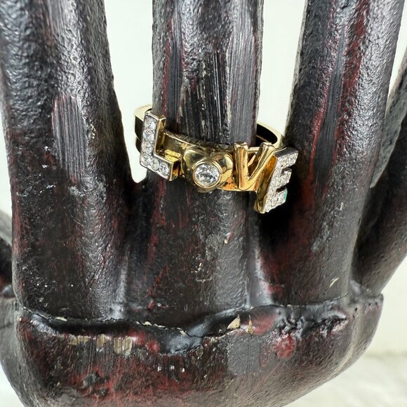 Gold Tone Love Rhinestone Stacking Rings Size 7 - Picture 1 of 7
